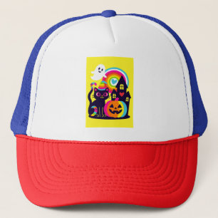 Retro Halloween Kawaii Black Cat, Pumpkin Design Truckerkappe