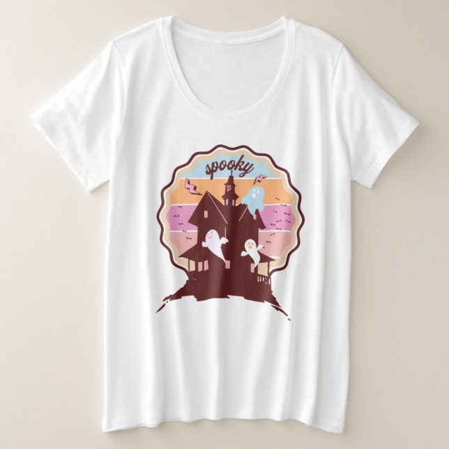 Retro Halloween Kostüm Spooky Spuk House Ghost Große Größe T-Shirt (Design vorne)