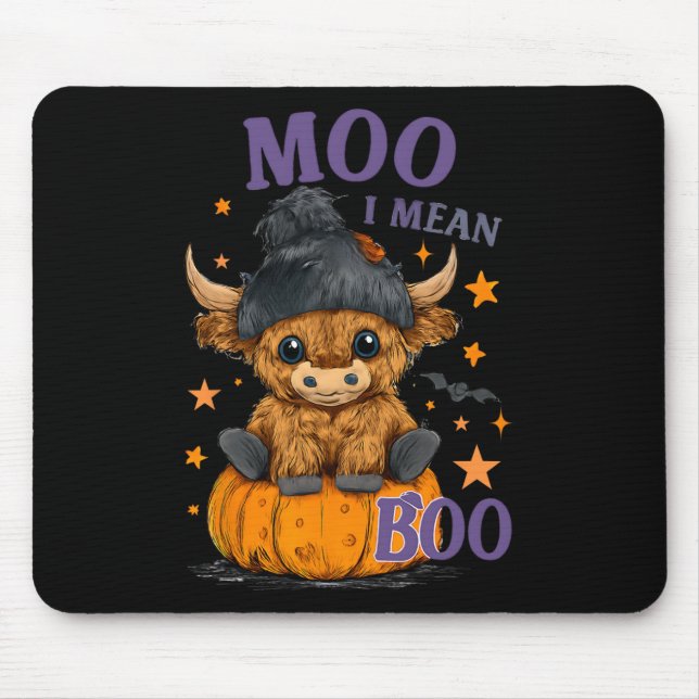 Retro Halloween Kuh Moo I Gemein Boo Funny Fall 1 Mousepad (Vorne)