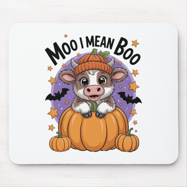 Retro Halloween Kuh Moo I Gemein Boo Funny Fall Mousepad (Vorne)