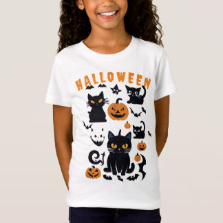Retro-Halloween-Kürbis, Fledermäuse, schwarze Katz T-Shirt