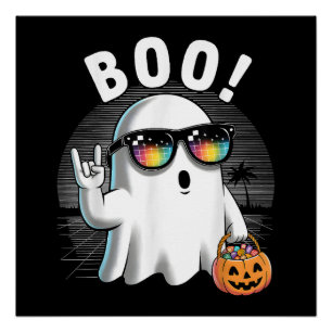Retro Halloween-Kürbis lustiger Geist Rock Boo Poster