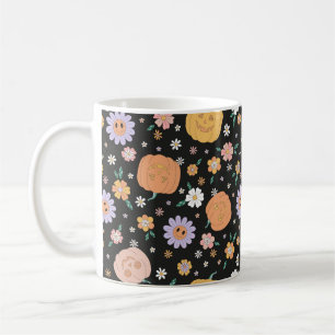 Retro-Halloween-Kürbisse und Blumenmuster Kaffeetasse