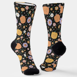 Retro-Halloween-Kürbisse und Blumenmuster Socken