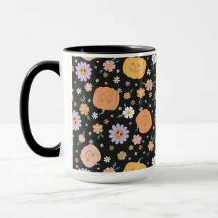 Retro-Halloween-Kürbisse und Blumenmuster Tasse