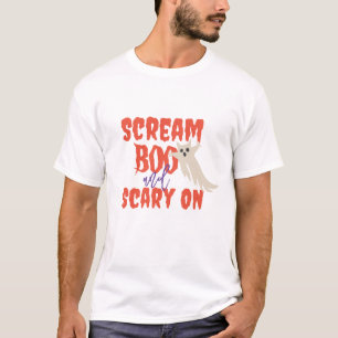 Retro Halloween Label Say Boo und Beängstigend auf T-Shirt