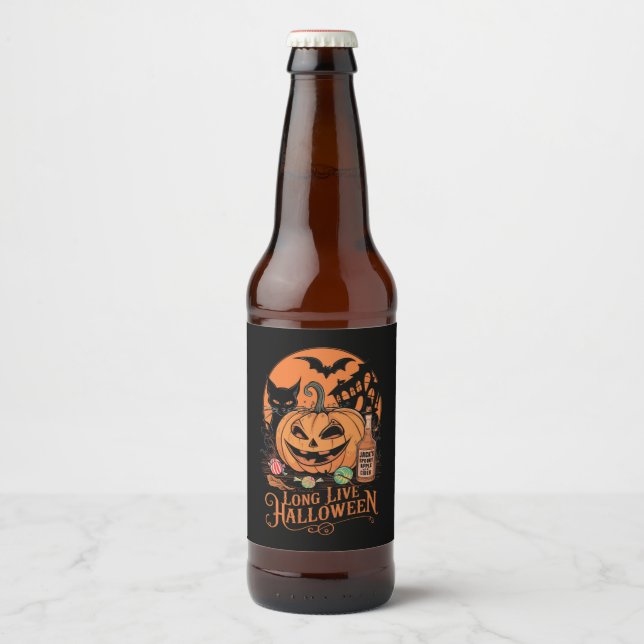 Retro Halloween Long Live Fall Spooky Saison Bierflaschenetikett (Vorderseite)