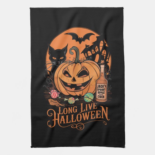 Retro Halloween Long Live Fall Spooky Saison Geschirrtuch (Vertikal)