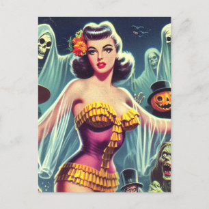 Retro-Halloween-Mädchen Postkarte