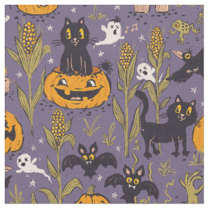 Retro Halloween Muster im Vintagen Cartoon Stil. Stoff