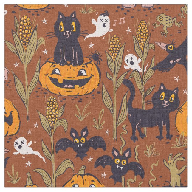 Retro Halloween Muster im Vintagen Stil. Stoff (Nahaufnahme)