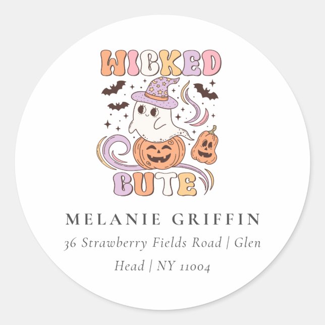 Retro Halloween Niedlich Ghost Address Labels Runder Aufkleber (Vorderseite)