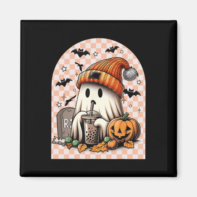 Retro Halloween Niedlich Ghost Drink Kaffee Pumpki Magnet (Vorne)