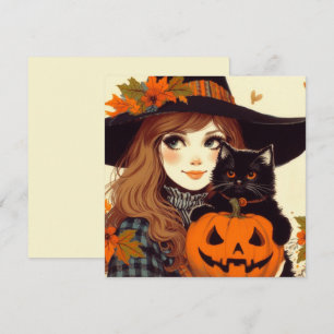 Retro Halloween Niedliche Flachgrüßkarte Karte