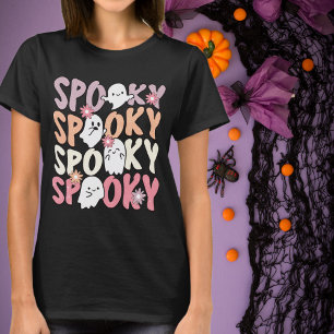 Retro Halloween Niedliche Geister und Blume Spooky T-Shirt