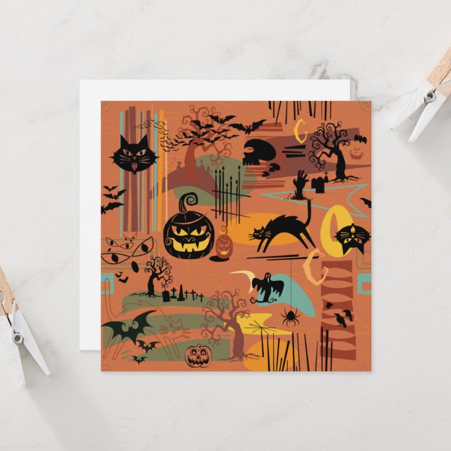 Retro Halloween O'Rama Einladung (Vorderseite/Rückseite Beispiel)