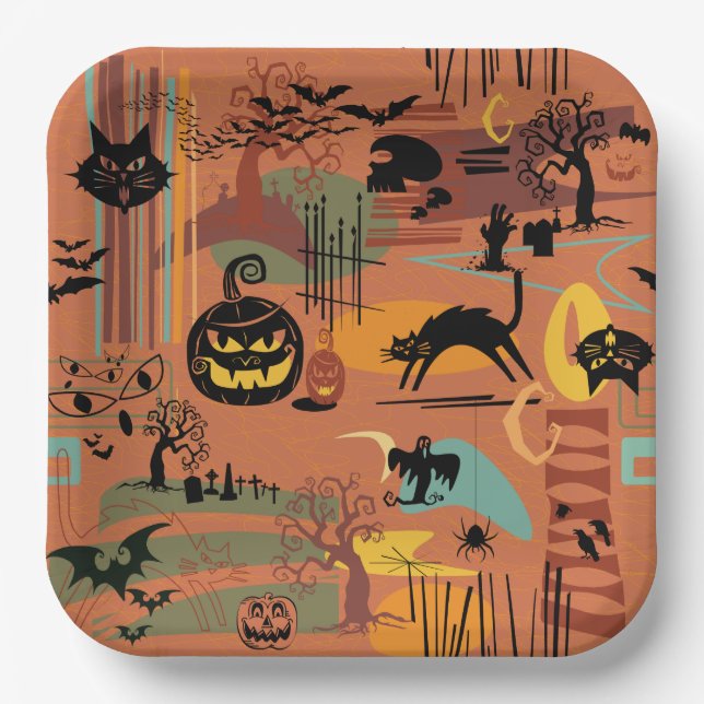Retro Halloween O'Rama Pappteller (Vorderseite)