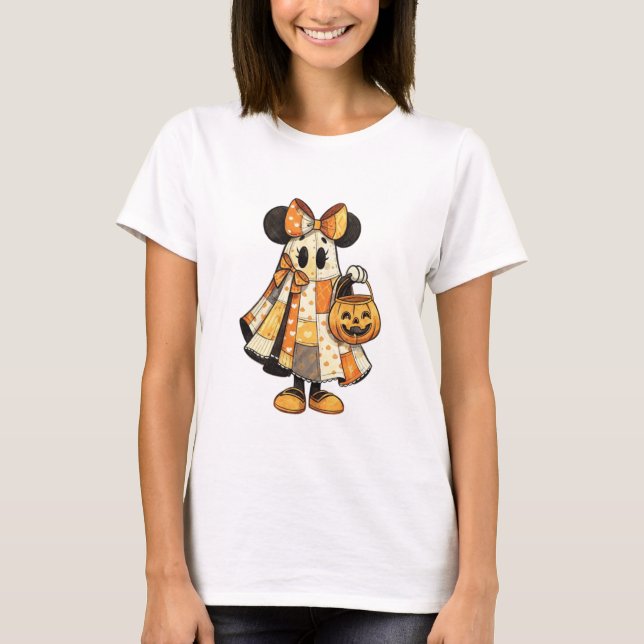 Retro-Halloween-Patchwork-Maus-Geist T-Shirt (Vorderseite)