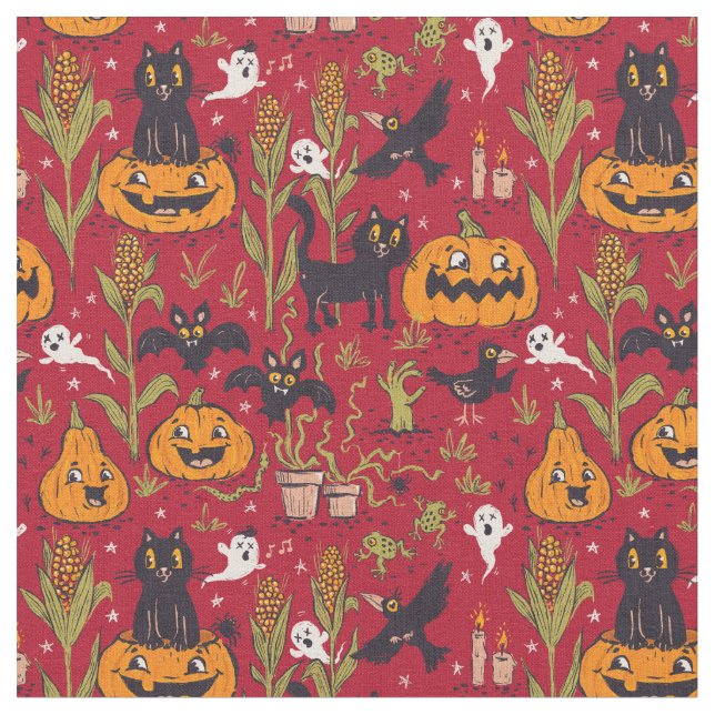 Retro Halloween pattern in vintage cartoon style. Stoff (Nahaufnahme)