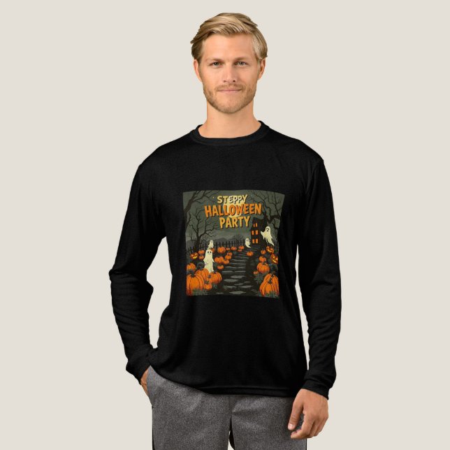 Retro Halloween Poster - Pumpkin & Ghosts der 50er Tri-Blend Shirt (Volle Vorderseite)