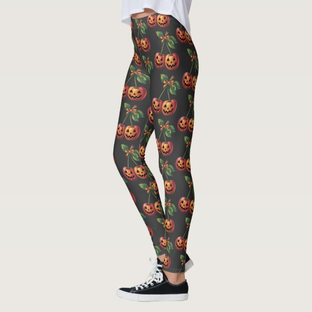 Retro Halloween Pumpkherries Fall Herbst Leggings (Links)