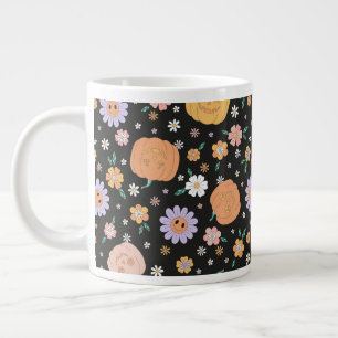 Retro Halloween Pumpkins und Blume Muster Jumbo-Tasse