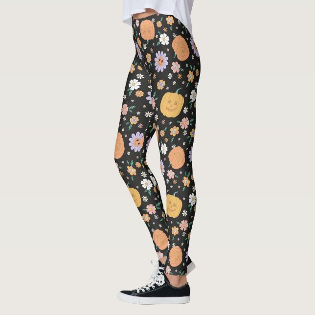 Retro Halloween Pumpkins und Blume Muster Leggings (Links)
