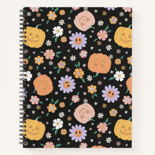 Retro Halloween Pumpkins und Blume Muster Notizbuch