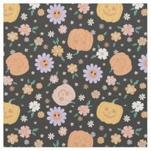 Retro Halloween Pumpkins und Blume Muster Stoff