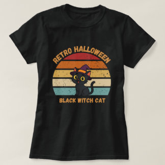 Retro Halloween schwarze Hexenkatze Vintage-Sonnen T-Shirt