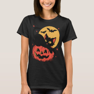 Retro Halloween schwarze Katze Grafik Männer Fraue T-Shirt