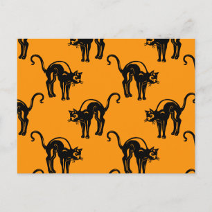 Retro Halloween schwarze Katzen Postkarte