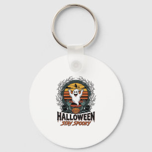 Retro-Halloween-Shirt mit eingraviertem Geist-Mond Schlüsselanhänger