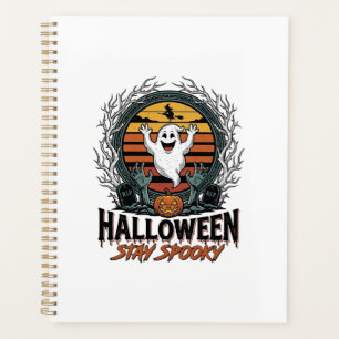 Retro-Halloween-Shirt mit eingraviertem Geistmond- Planer