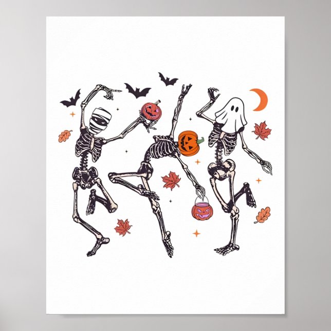 Retro Halloween Skeleton Dancing Pumpkin Geschenk  Poster (Vorne)
