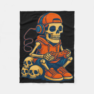 Retro Halloween Skelett Gamer Videospiel Jungen M Fleecedecke