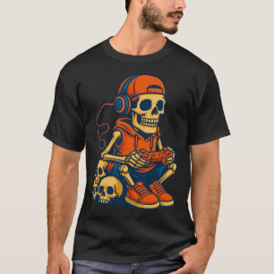 Retro Halloween Skelett Gamer Videospiel Jungen M T-Shirt