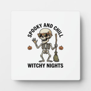 Retro-Halloween-Skelett-Gravur Hexenbesen-Shirt Fotoplatte