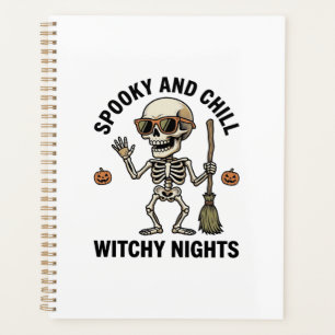 Retro-Halloween-Skelett-Gravur Hexenbesen-Shirt Planer