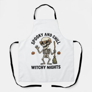 Retro-Halloween-Skelett-Gravur Hexenbesen-Shirt Schürze