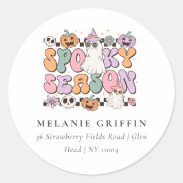 Retro Halloween Spooky Season Ghost Address Labels Runder Aufkleber