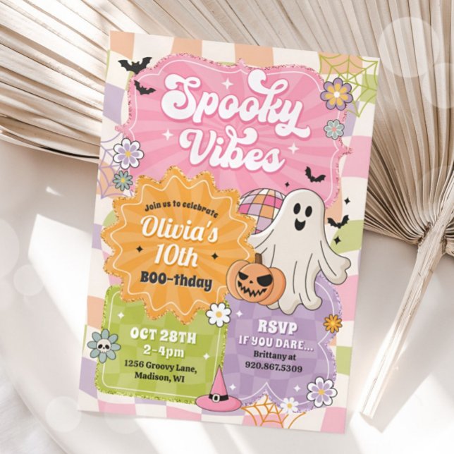 Retro Halloween Spooky Vibes Ghost Birthday Girl Einladung (Von Creator hochgeladen)