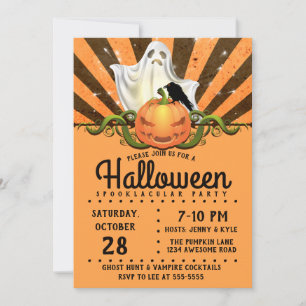 Retro-Halloween-Strahlen, Kürbislaterne Geist Einladung
