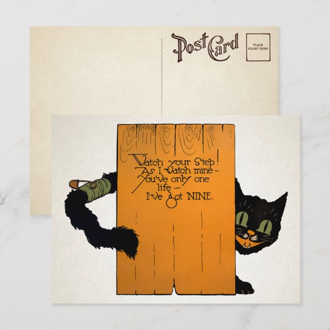 Retro Halloween Street Cat Postcard Postkarte (Vorne/Hinten)