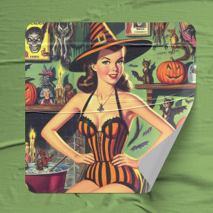 Retro-Halloween süße Hexe Pinup Quadratischer Aufkleber