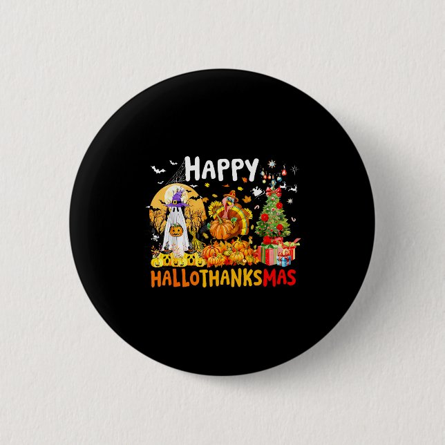 Retro Halloween Thanksgiving Christmas Happy Hallo Button (Vorderseite)