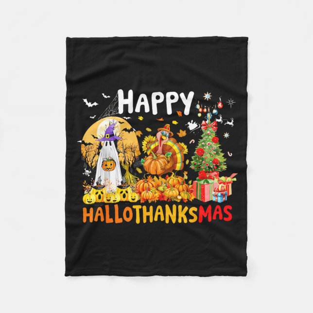 Retro Halloween Thanksgiving Christmas Happy Hallo Fleecedecke (Vorderseite)