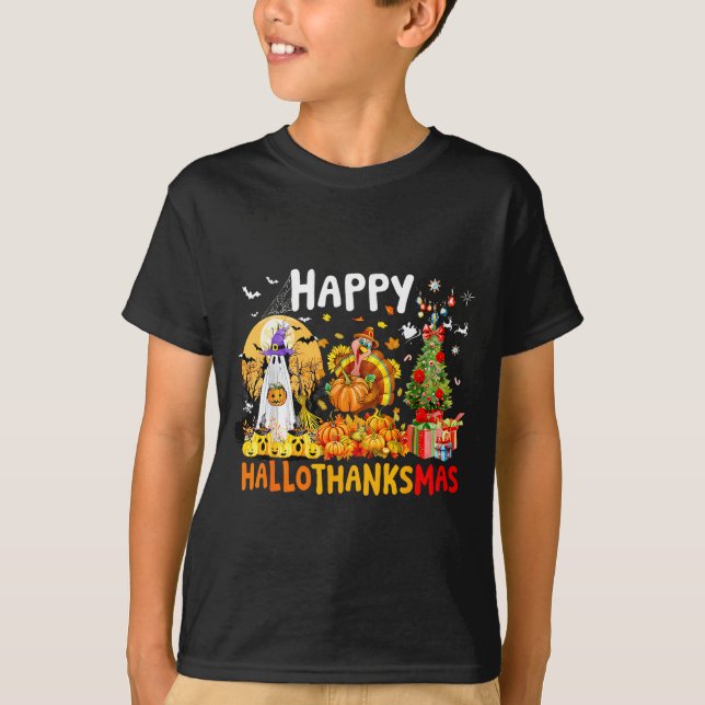 Retro Halloween Thanksgiving Christmas Happy Hallo T-Shirt (Vorderseite)