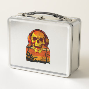 Retro-Halloween-Totenkopf-Aufkleber Metall Brotdose