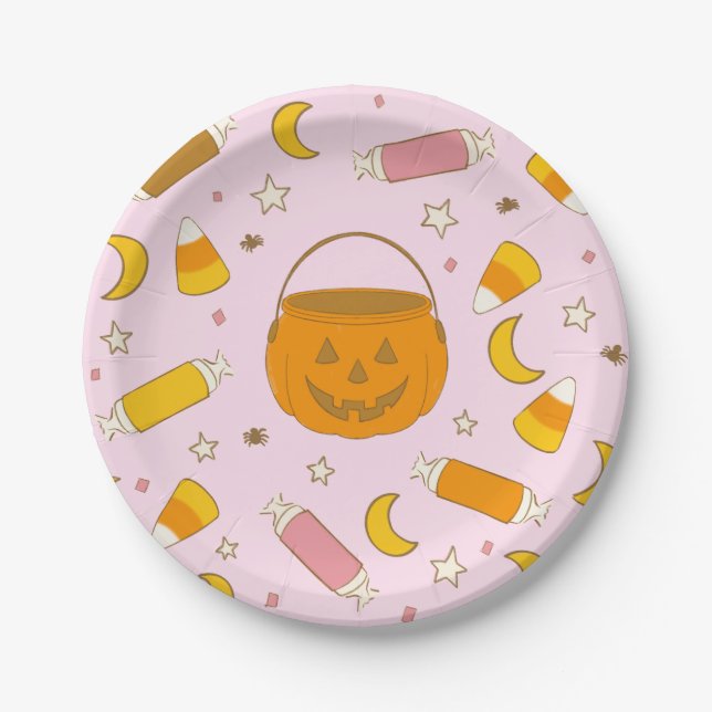 Retro Halloween Trick oder Treat Costume (Pink) Pa Pappteller (Vorderseite)